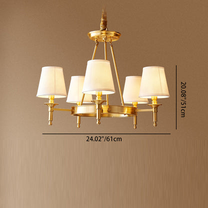 Contemporary Scandinavian Brass Fabric Round Branch 5/6/8/10-Light Chandelier For Living Room & Dining Room
