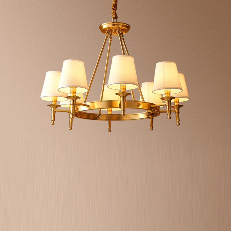 Contemporary Scandinavian Brass Fabric Round Branch 5/6/8/10-Light Chandelier For Living Room & Dining Room
