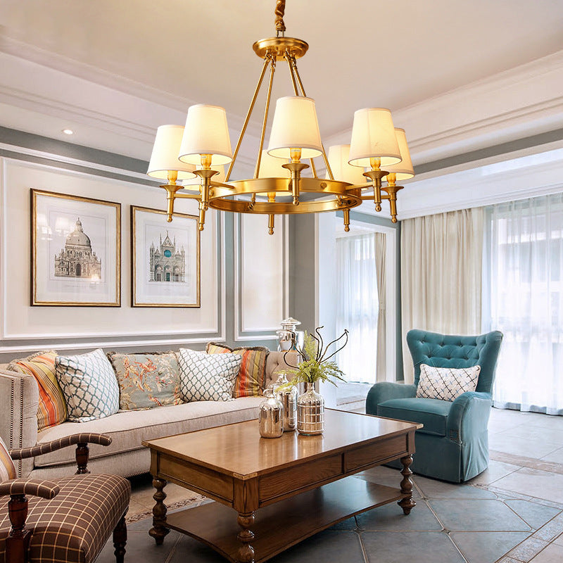 Contemporary Scandinavian Brass Fabric Round Branch 5/6/8/10-Light Chandelier For Living Room & Dining Room