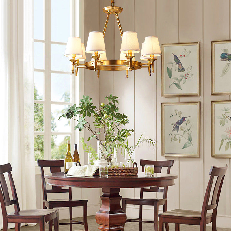 Contemporary Scandinavian Brass Fabric Round Branch 5/6/8/10-Light Chandelier For Living Room & Dining Room