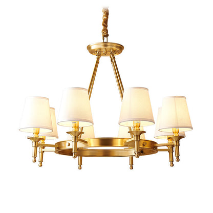 Contemporary Scandinavian Brass Fabric Round Branch 5/6/8/10-Light Chandelier For Living Room & Dining Room