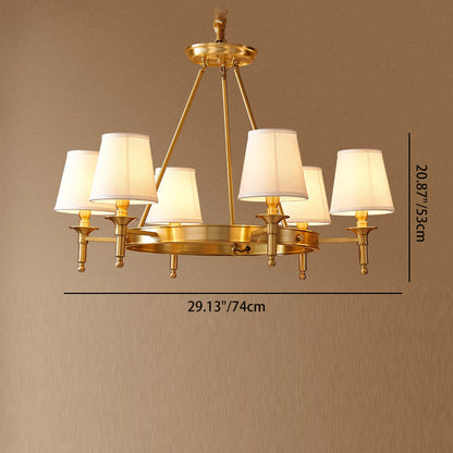 Contemporary Scandinavian Brass Fabric Round Branch 5/6/8/10-Light Chandelier For Living Room & Dining Room
