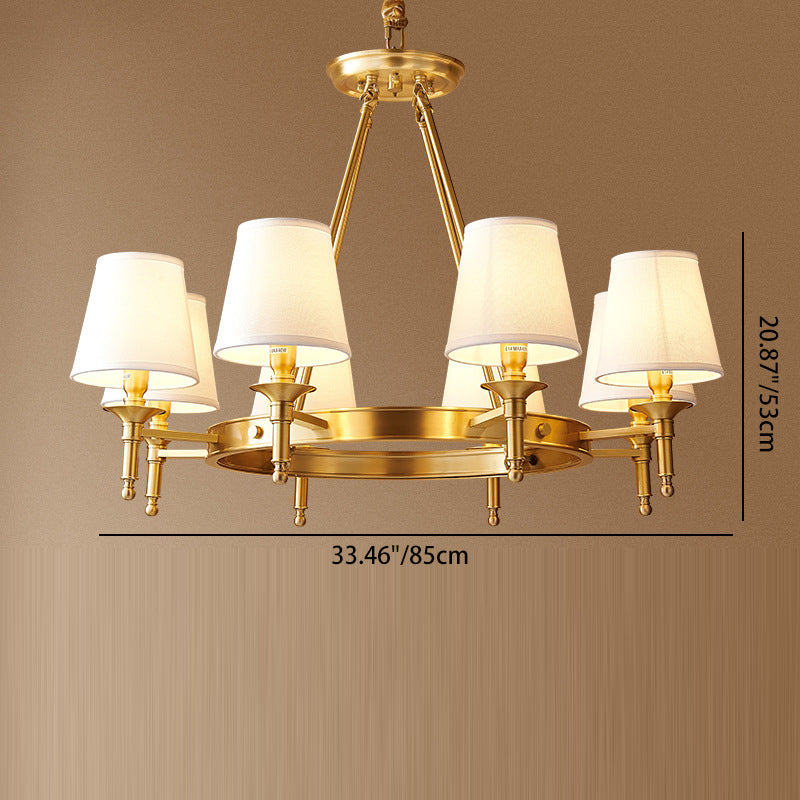 Contemporary Scandinavian Brass Fabric Round Branch 5/6/8/10-Light Chandelier For Living Room & Dining Room