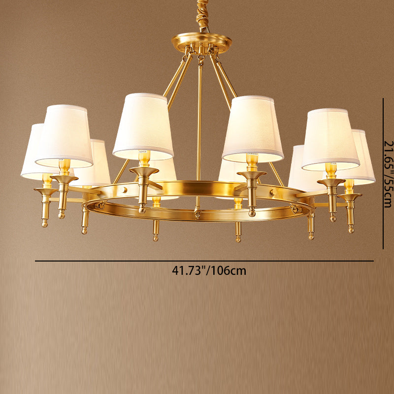 Contemporary Scandinavian Brass Fabric Round Branch 5/6/8/10-Light Chandelier For Living Room & Dining Room