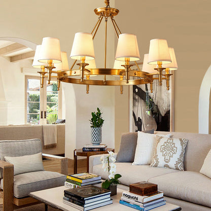 Contemporary Scandinavian Brass Fabric Round Branch 5/6/8/10-Light Chandelier For Living Room & Dining Room