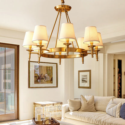 Contemporary Scandinavian Brass Fabric Round Branch 5/6/8/10-Light Chandelier For Living Room & Dining Room