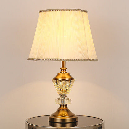 Modern Luxury Crystal Fabric Metal Trapezoid Round Fan Shape 1-Light Table Lamp For Bedroom & Living Room