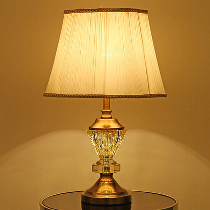 Modern Luxury Crystal Fabric Metal Trapezoid Round Fan Shape 1-Light Table Lamp For Bedroom & Living Room