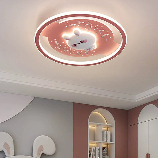 مصباح سقف دائري LED بتصميم أرنب رائد فضاء مصنوع من الأكريليك والحديد والراتنج بتصميم عصري لغرفة النوم وغرفة المعيشة