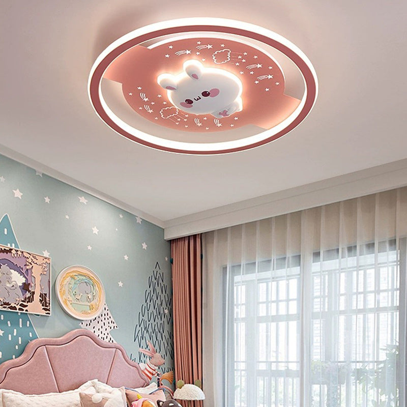 مصباح سقف دائري LED بتصميم أرنب رائد فضاء مصنوع من الأكريليك والحديد والراتنج بتصميم عصري لغرفة النوم وغرفة المعيشة