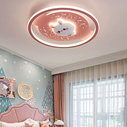 مصباح سقف دائري LED بتصميم أرنب رائد فضاء مصنوع من الأكريليك والحديد والراتنج بتصميم عصري لغرفة النوم وغرفة المعيشة