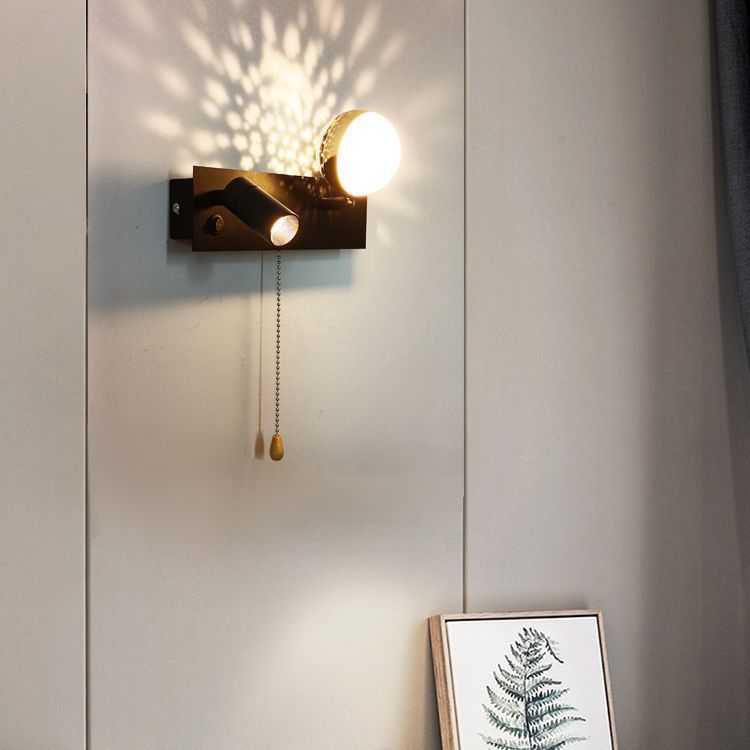 Contemporary Creative PC Iron Globe Rectangle LED Wall Sconce Lamp For Bedroom & Living Room