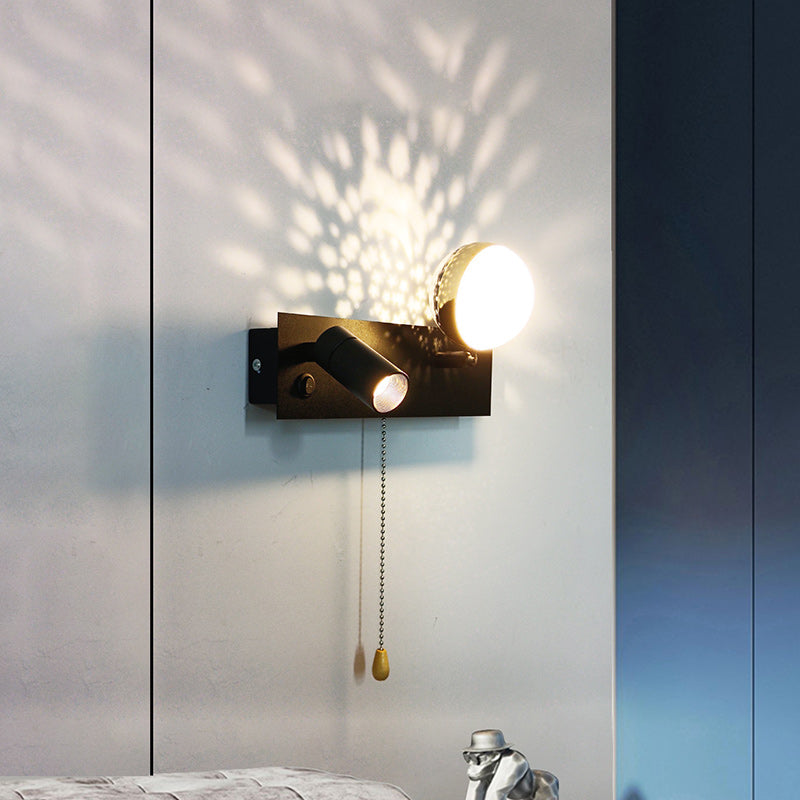 Contemporary Creative PC Iron Globe Rectangle LED Wall Sconce Lamp For Bedroom & Living Room
