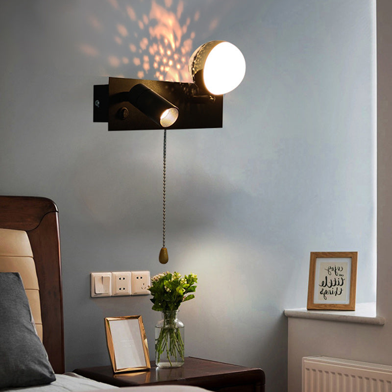 Contemporary Creative PC Iron Globe Rectangle LED Wall Sconce Lamp For Bedroom & Living Room