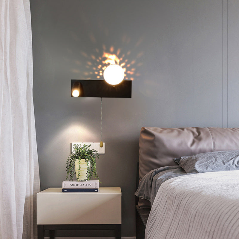 Contemporary Creative PC Iron Globe Rectangle LED Wall Sconce Lamp For Bedroom & Living Room