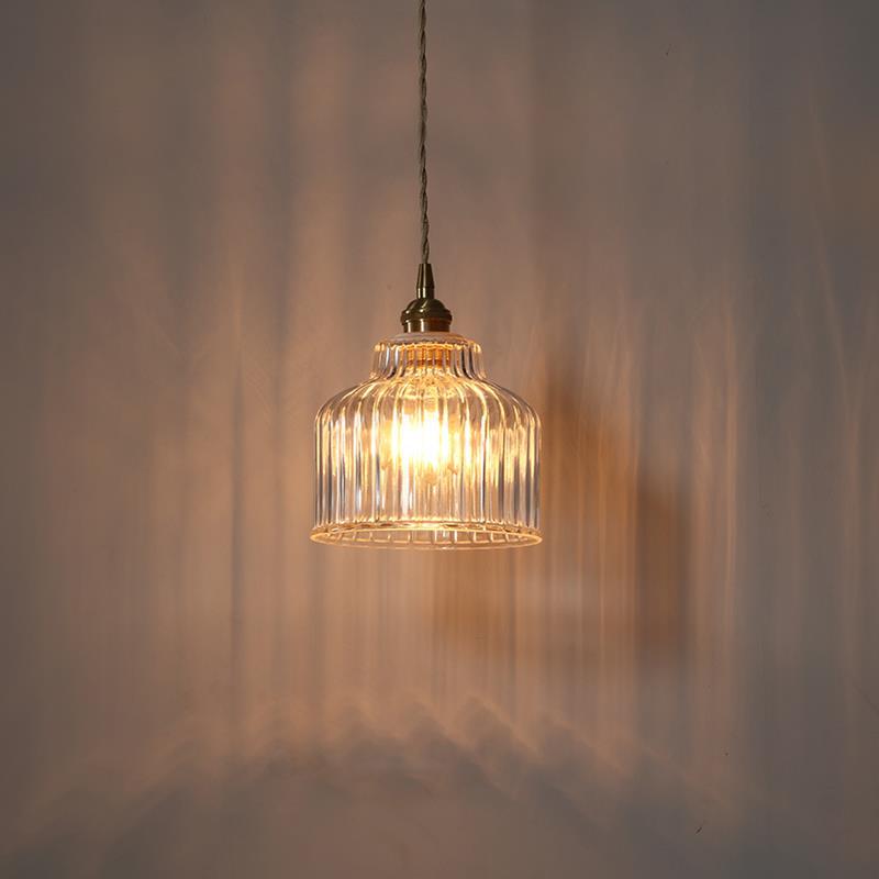 Traditional Japanese Glass Copper Round Cylinder 1-Light Pendant Light For Bedroom & Living