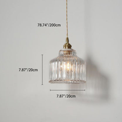 Traditional Japanese Glass Copper Round Cylinder 1-Light Pendant Light For Bedroom & Living