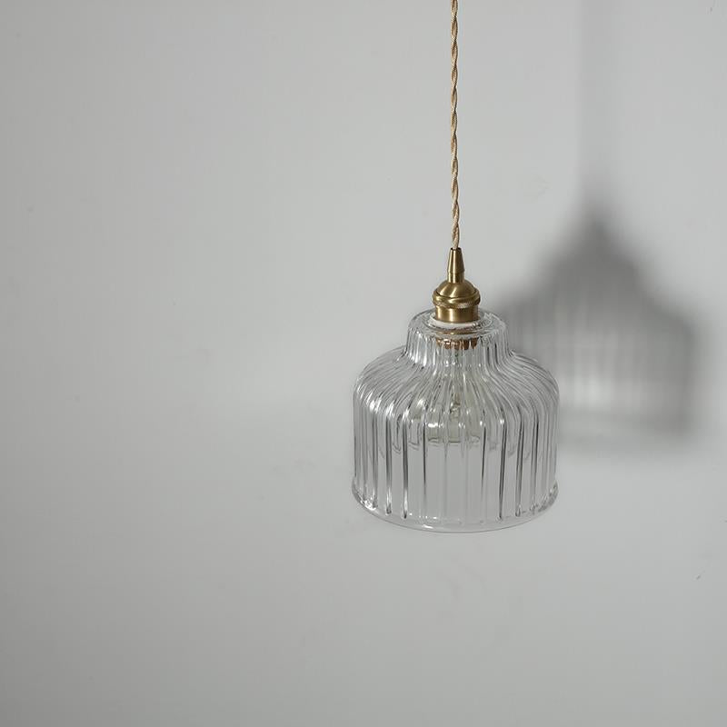 Traditional Japanese Glass Copper Round Cylinder 1-Light Pendant Light For Bedroom & Living
