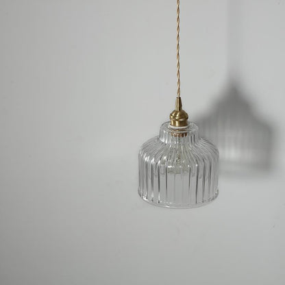 Traditional Japanese Glass Copper Round Cylinder 1-Light Pendant Light For Bedroom & Living