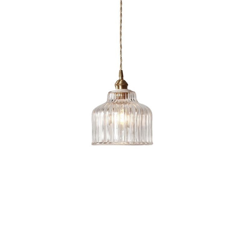 Traditional Japanese Glass Copper Round Cylinder 1-Light Pendant Light For Bedroom & Living