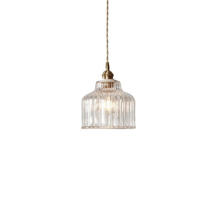 Traditional Japanese Glass Copper Round Cylinder 1-Light Pendant Light For Bedroom & Living