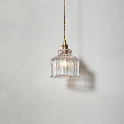 Traditional Japanese Glass Copper Round Cylinder 1-Light Pendant Light For Bedroom & Living