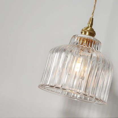 Traditional Japanese Glass Copper Round Cylinder 1-Light Pendant Light For Bedroom & Living