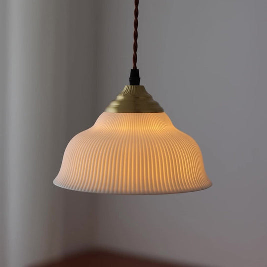 Traditional Vintage Ceramic Brass Bowl Round 1-Light Pendant Light For Bedroom & Living Room