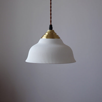 Traditional Vintage Ceramic Brass Bowl Round 1-Light Pendant Light For Bedroom & Living Room