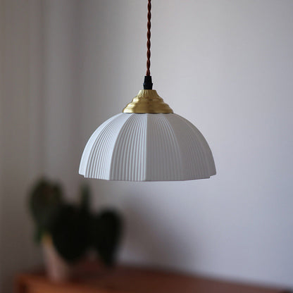Traditional Vintage Ceramic Brass Bowl Round 1-Light Pendant Light For Bedroom & Living Room