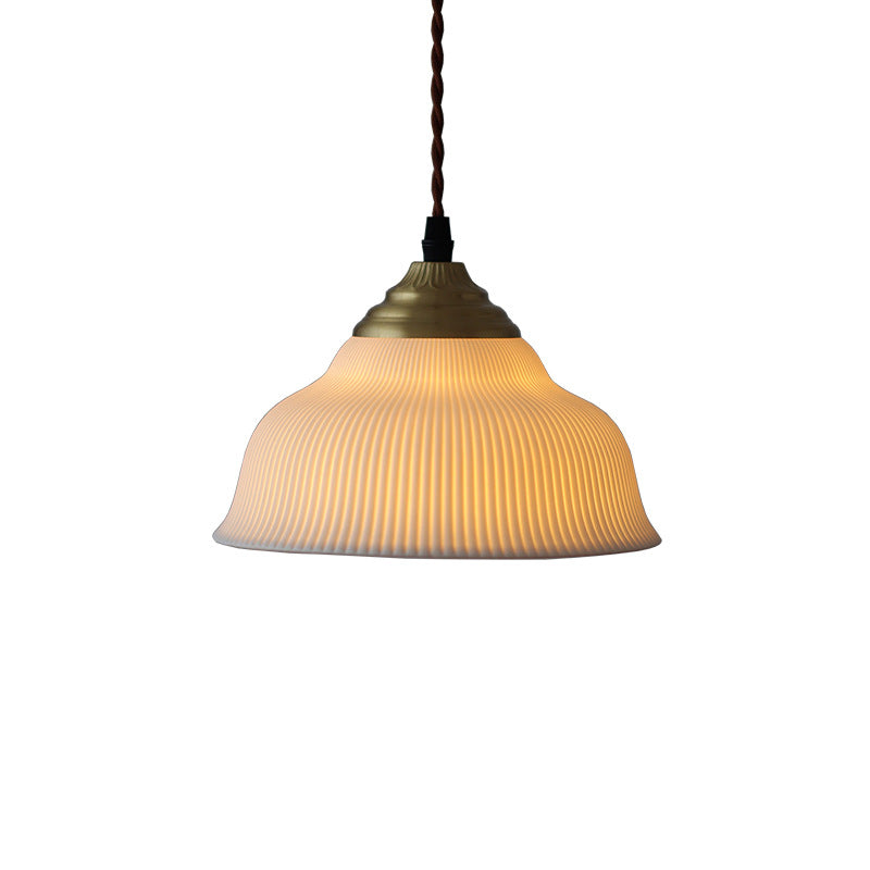 Traditional Vintage Ceramic Brass Bowl Round 1-Light Pendant Light For Bedroom & Living Room