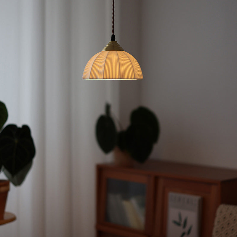 Traditional Vintage Ceramic Brass Bowl Round 1-Light Pendant Light For Bedroom & Living Room