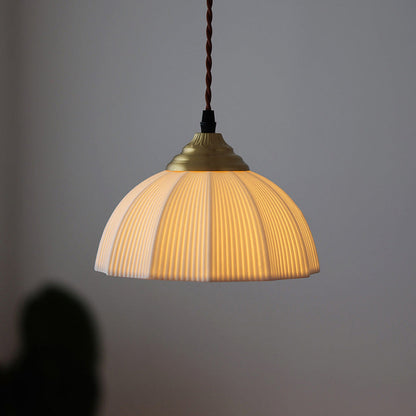 Traditional Vintage Ceramic Brass Bowl Round 1-Light Pendant Light For Bedroom & Living Room