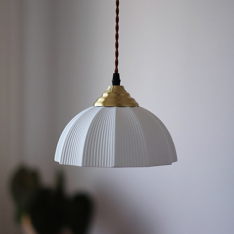 Traditional Vintage Ceramic Brass Bowl Round 1-Light Pendant Light For Bedroom & Living Room