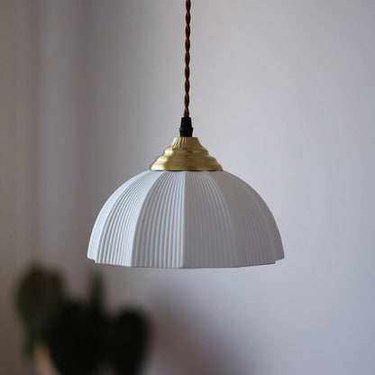 Traditional Vintage Ceramic Brass Bowl Round 1-Light Pendant Light For Bedroom & Living Room