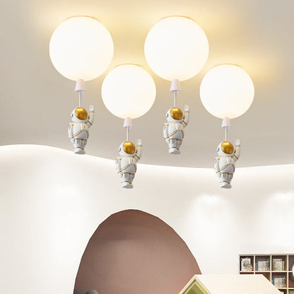 Modern Art Deco Acrylic Astronaut Balloon Design 1-Light Semi-Flush Mount Ceiling Light For Bedroom & Living Room