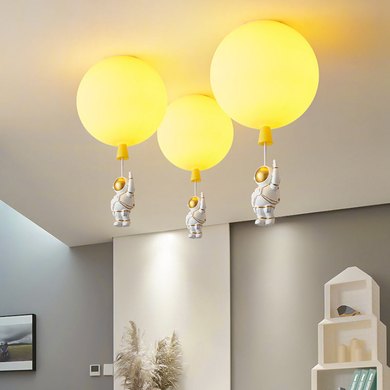Modern Art Deco Acrylic Astronaut Balloon Design 1-Light Semi-Flush Mount Ceiling Light For Bedroom & Living Room