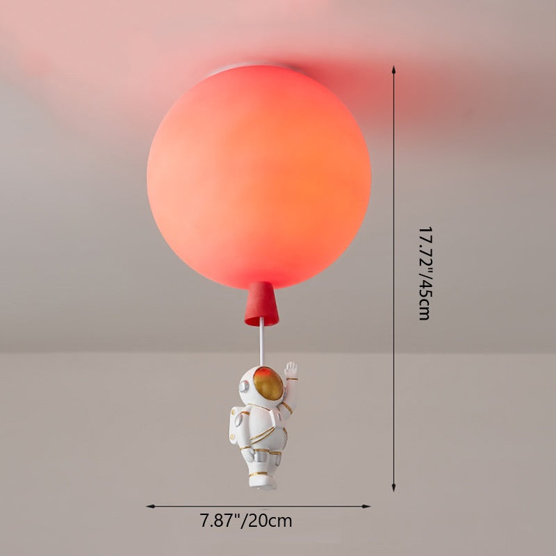 Modern Art Deco Acrylic Astronaut Balloon Design 1-Light Semi-Flush Mount Ceiling Light For Bedroom & Living Room