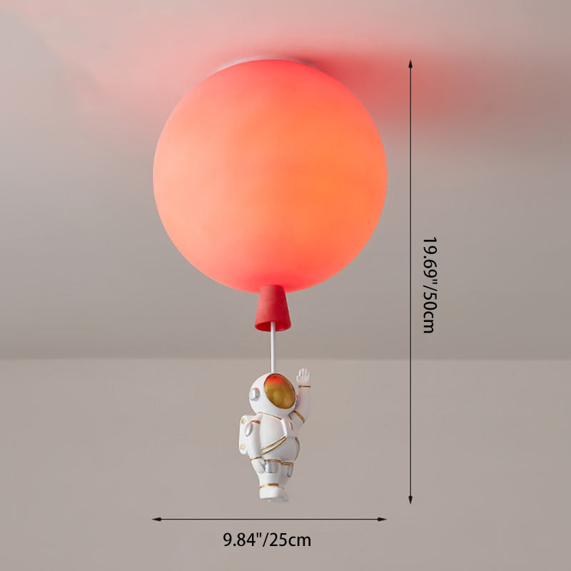Modern Art Deco Acrylic Astronaut Balloon Design 1-Light Semi-Flush Mount Ceiling Light For Bedroom & Living Room