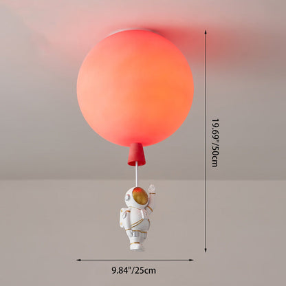Modern Art Deco Acrylic Astronaut Balloon Design 1-Light Semi-Flush Mount Ceiling Light For Bedroom & Living Room