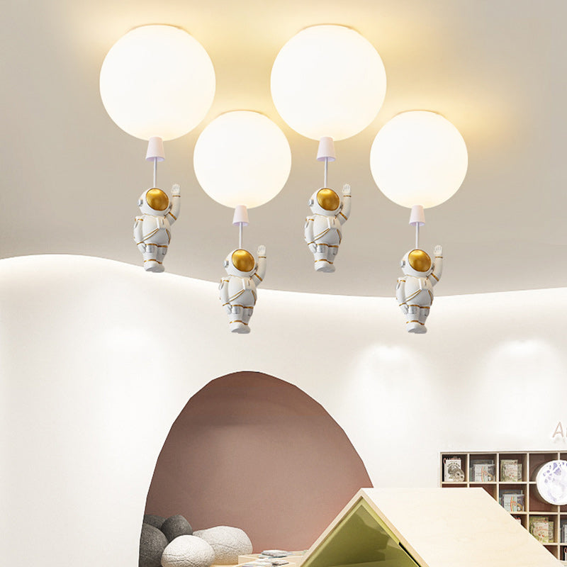 Modern Art Deco Acrylic Astronaut Balloon Design 1-Light Semi-Flush Mount Ceiling Light For Bedroom & Living Room