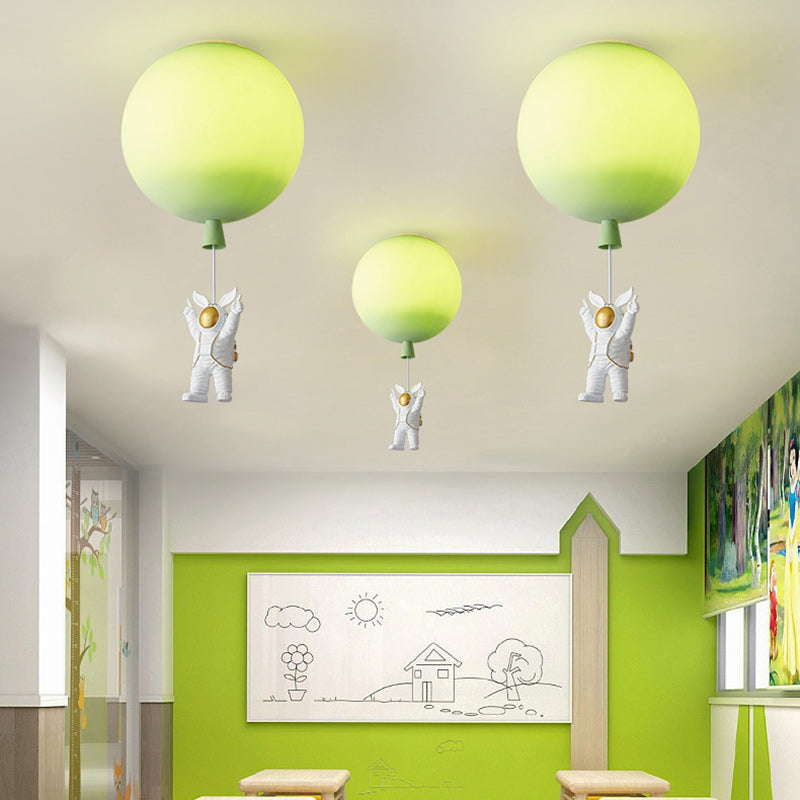 Modern Art Deco Acrylic Astronaut Balloon Design 1-Light Semi-Flush Mount Ceiling Light For Bedroom & Living Room