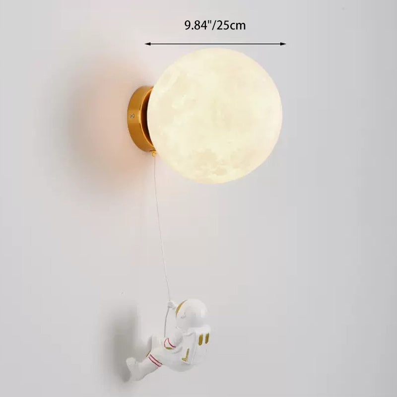 Modern Art Deco PLA Resin Iron Astronaut Planet Design 1-Light Wall Sconce Lamp For Bedroom & Living Room