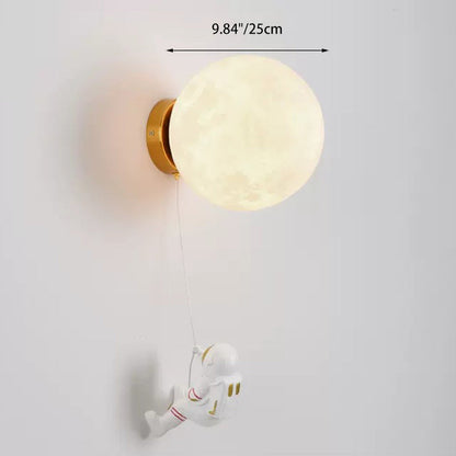 Modern Art Deco PLA Resin Iron Astronaut Planet Design 1-Light Wall Sconce Lamp For Bedroom & Living Room