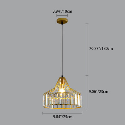 Contemporary Industrial Glass Iron Round Bowl Shade 1-Light Pendant Light For Bedroom & Living Room