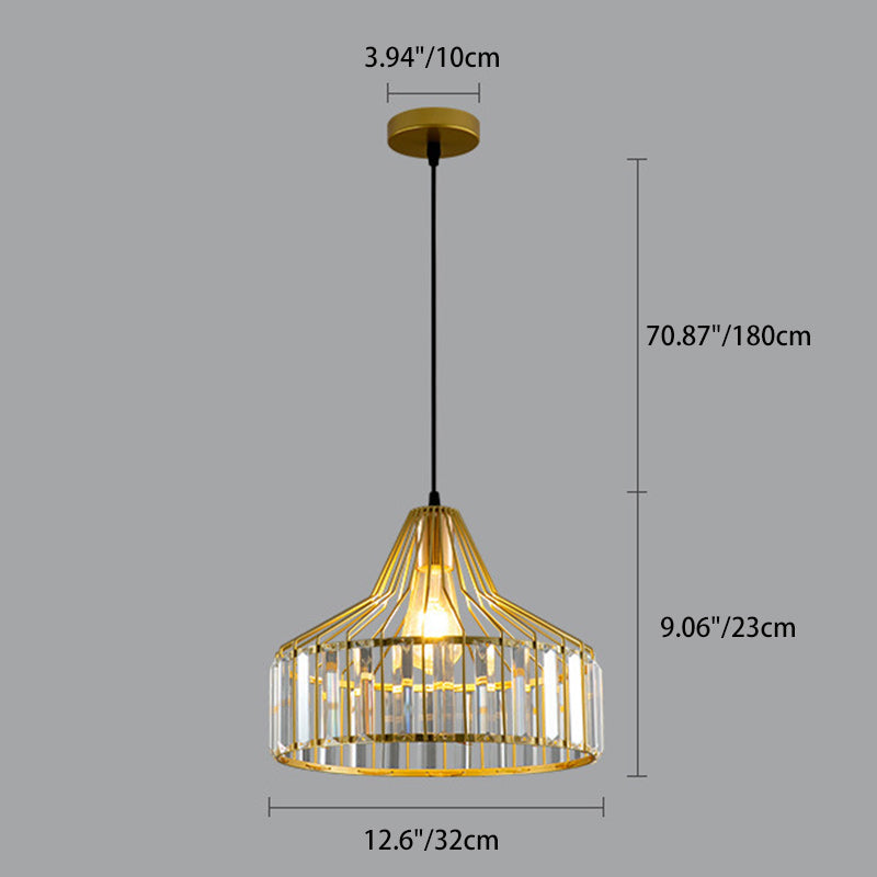 Contemporary Industrial Glass Iron Round Bowl Shade 1-Light Pendant Light For Bedroom & Living Room