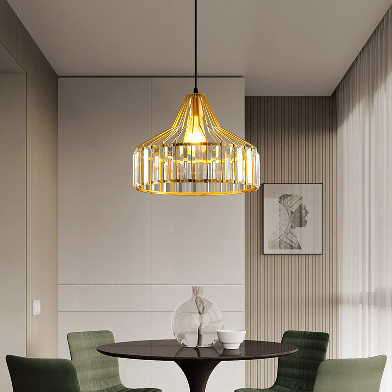 Contemporary Industrial Glass Iron Round Bowl Shade 1-Light Pendant Light For Bedroom & Living Room