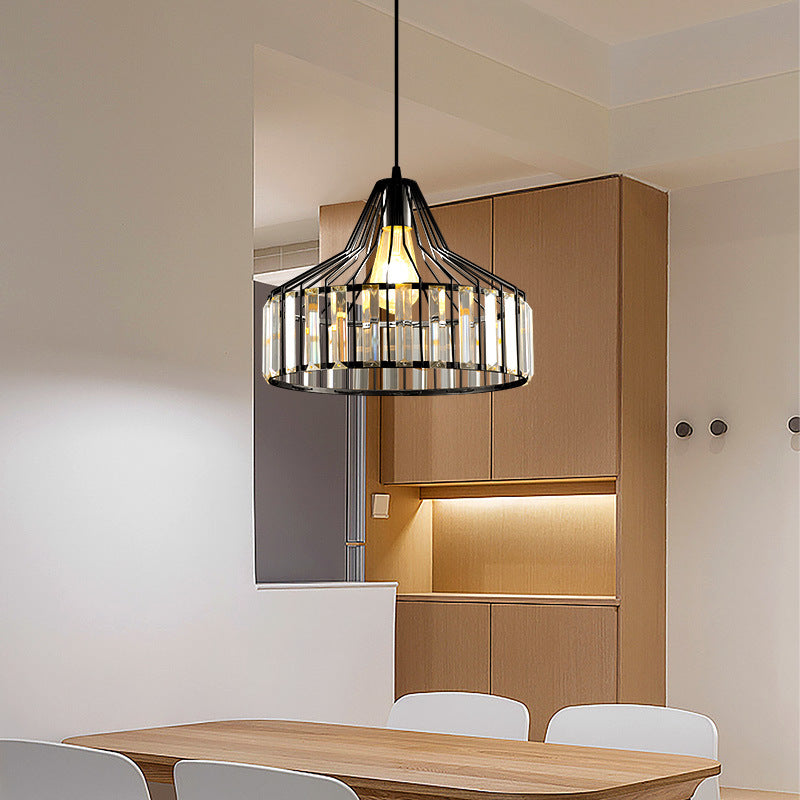 Contemporary Industrial Glass Iron Round Bowl Shade 1-Light Pendant Light For Bedroom & Living Room