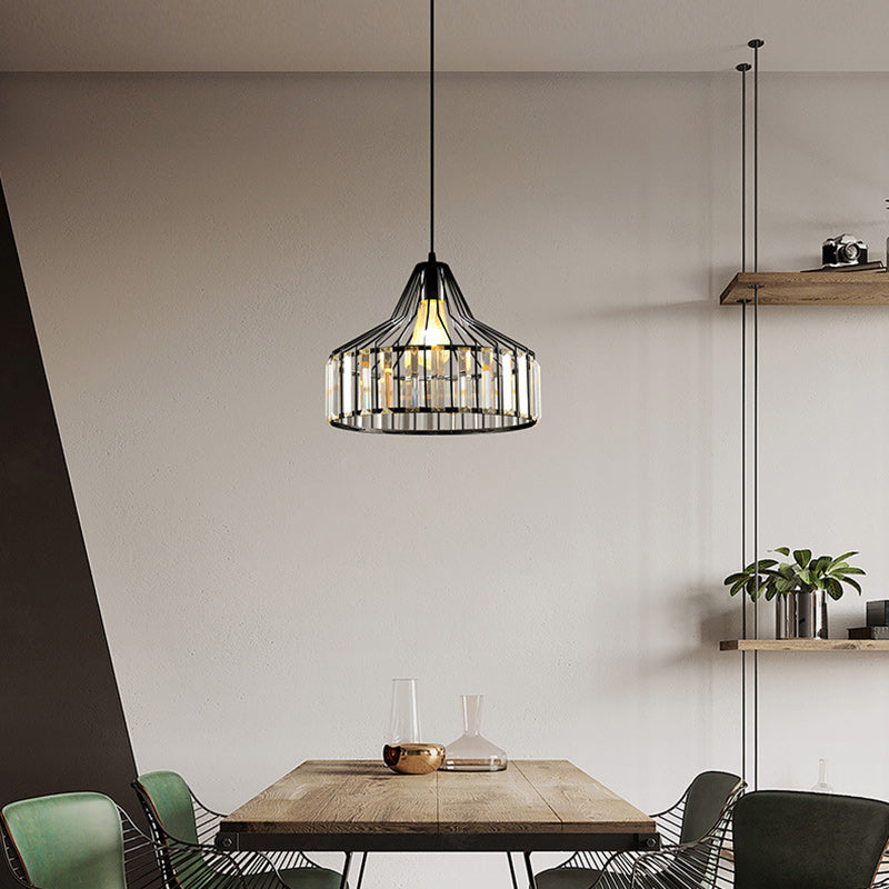 Contemporary Industrial Glass Iron Round Bowl Shade 1-Light Pendant Light For Bedroom & Living Room