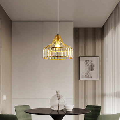 Contemporary Industrial Glass Iron Round Bowl Shade 1-Light Pendant Light For Bedroom & Living Room